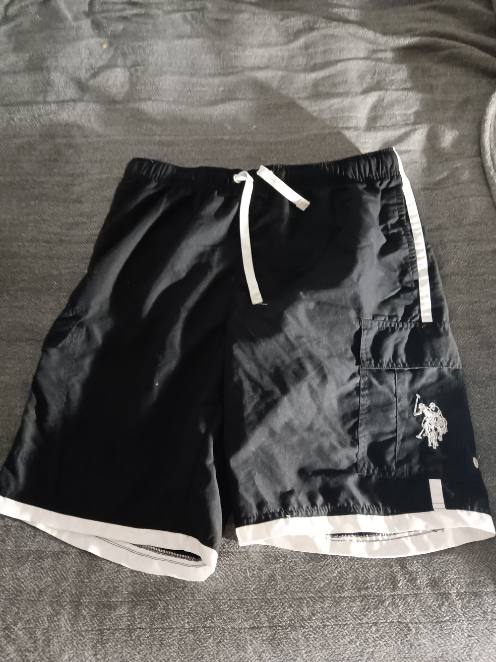 Men's Black Polo Swim Shorts with White Trim